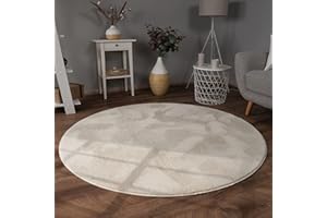 ‎PACO HOME Paco Home Teppich Wohnzimmer Kunstfell weich waschbar modern elegant pflegeleicht Felloptik Uni Seidenglanz flauschig Kurzflor, Grösse:160 cm Rund, Farbe:Creme
