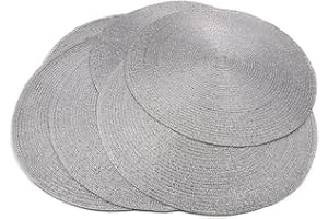 Manteles Individuales Urban Lifestyle Ø 38 cm, Juego de 6 Piezas Helena (Plata) manteles Individuales Redondos Gris Plata Resistentes al Calor, manteles Individuales Lavables