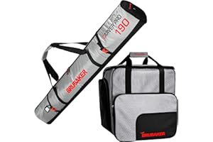 BRUBAKER - Set de Ski 'CarverTec Pro' - Housse à Skis & Sac à Chaussures de Ski - pour 1 Paire de Skis + Bâtons + Chaussures + Casque - Argenté/Rouge