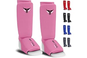 MYTRA FUSION Junior paratibie elastici poliestere kick boxing, leggeri imbottiti schiuma allenamento paratibie Muay Thai, arti marziali, parastinchi MMA bambino