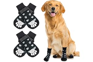 YSQEVN Calcetines Antideslizantes para Perros 4 Piezas Protectores de Patas para Perros Goma Negro Ajustable Control de Tracción Uso en Interiores Exteriores Gatos Pequeños Medianos Grandes