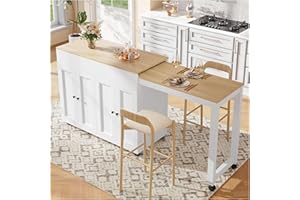Wyibwy Mesa de bar extensible (118-180×50×94cm), isla de cocina extensible con espacio de almacenamiento, con seis estantes, mesa de bar, para comedor, para usar como divisor, color blanco