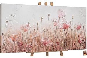 YS-Art Dipinta a Mano Aprile Soggiorno Arte Astratta Moderna Motivo Estivo Arte murale Colori Flori Paesaggio Scarlatto 120x60 cm