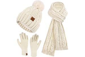 ZASFOU Damskie zimowe czapki beanie szalik rękawiczki do ekranu dotykowego zestaw szenilowa dzianinowa czapka polarowa czapki z pomponem czapka szaliki prezenty dla kobiet