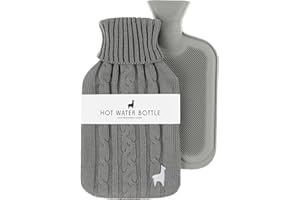Nordstern Premium Wärmflasche mit weichem Strickbezug – Auslaufsichere Wärmeflasche zur Schmerzlinderung, Bettflasche aus Naturkautschuk für Kinder und Erwachsene – Grau