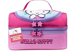 Get Trend Hello Kitty Lunchtasche Kinder Isoliert Lunch Bag für Brotdose mit 2 Separaten Fächern für Schule Kita Kindergarten Kawaii Geschenk Idee (Rosa Hello Kitty)