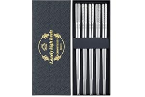 LONELY HIGH HEELS Pałeczki srebrne 5 par pałeczek wielokrotnego użytku, łatwe do siekania, metalowe pałeczki, nadają się do mycia w zmywarce ze wzorem, do japońskiej koreańskiej chińskiej żywności, kuchni i jadalni,