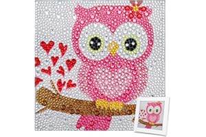 MWOOT 5D DIY Diamant Peinture pour Enfants Kits, Owl Diamond Pasted Painting Set, Complet Ensemble Forage Broderie au Point de Croix Strass par Numéro pour Maison Salon Décoration (15x15CM) - Hibou