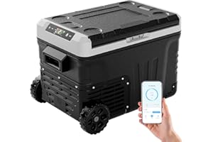 EUHOMY 12V Car Refrigerator, 35L Camping fridge, Portable Freezer 12V/24V DC 220-240V AC, Car Fridge -20℃~20℃ with APP control, Cooler with Wheels & 2 Baskets for Travel,Camping,RV