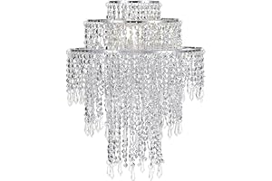 Waneway Chandelier Light Shade for Ceiling Pendant Light, Easy Fit Crystal Lamp Shade Lampshade for Bedroom, Living Room, Hallway, Wedding or Party Decoration, Diameter 32 cm, 3 Tiers, Silver