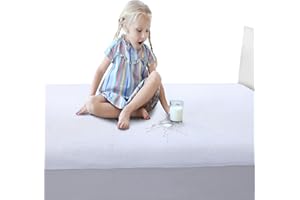 Caroline Shatuik,Cot Bed Mattress Protector,20cm Deep Stretch skirt Waterproof Non Noisy Fitted Terry Towel Mattress Cover(140 x 70cm).