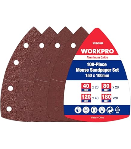 EMagTech Lot De 78 Feuilles Abrasives Triangulaires En Forme De Souris Avec Crochet Et Boucle Pour Bosch PSM 100A PSM 160 PSM 200 AES