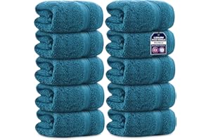 Towelogy Zero Twist Face Cloths 33x33cm - 100% Egyptian Cotton Washcloths Absorbent & Super Soft Hotel Quality Towels | Oeko-Tex Certified (10, Teal Blue)
