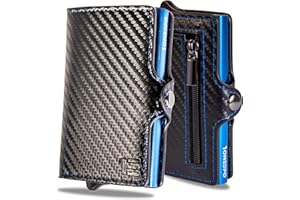 1onespo Porta Carte di Credito Uomo - Portacarte Slim con Portamonete e Contanti - Porta tessere e documenti tascabile protezione RFID, Blu…