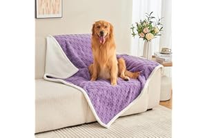 Yaning Checkered Waterproof Blanket for Bed Couch Sofa Car, Fluffy Soft Dog Blanket with 3D Jacquard Grid Pattern, Reversible Leakproof Pet Blankets for Dogs Cats Puppies, Dusty Purple, 127x150cm