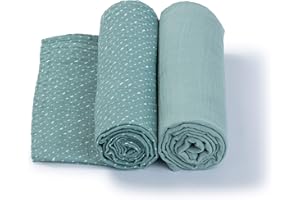 Urban Kanga Maxi Langes Coton Bébé 120 X 120 cm en Tissu de Mousseline Oekotex - Pack de 2 (Vert)