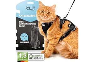 Pets Perfect Katzengeschirr - Extra ausbruchsicheres Katzengeschirr mit Leine - Katzenleine - Unser Katzen Geschirrset bringt Sicherheit in Ihre Spaziergänge (S)