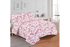 ELAFY Embossed Quilted Bedspreads King Size| 3 PCS Including 1 x Bedspread 2 x Pillow Shams | Soft Lightweight Coverlet Quilt Double Bed Sets for Bedroom Décor | Colour Ellie Red