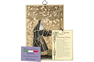 F.LLI BONELLA Fratelli Bonella | Heiliges Bild auf MDF-Holz aus Pappelholz 8 mm von Santa Rita da Cascia mit Gebetskette auf der Rückseite 10 x 15 cm | Made in Italy