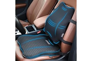 FORTEM Car Seat Cushion and Back Support Pillow, Memory Foam Car Wedge Cushion, Comfort Back Rest and Lumbar Support for Driving, Non Slip Seat Pad, Adjustable Straps, Washable Cover