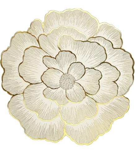 Tovagliette Rotonde 39 Cm Oro Set Da 6 In Vinile Con Fiore Di Loto, Eleganti Per Tavola E Feste - 2