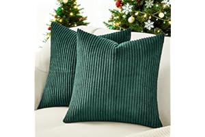 Topfinel Federe de Cuscini 50x50 in Velluto a Coste per Divano Verde Scuro Copricuscini Quadrati Elegante Decorativa per Salotto Moderno Cuscino Cerniera Invisibile per Camera da Letto Set 2 Pezzi