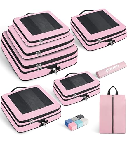 BAGSMART Compression Packing Cubes Kledingtassenset, 6-Delig, Comprimeerbaar, Kubusvormige Inpakhoezenset met Waszak Voor Rugzak of Koffer, Reisorganizer, Grijs