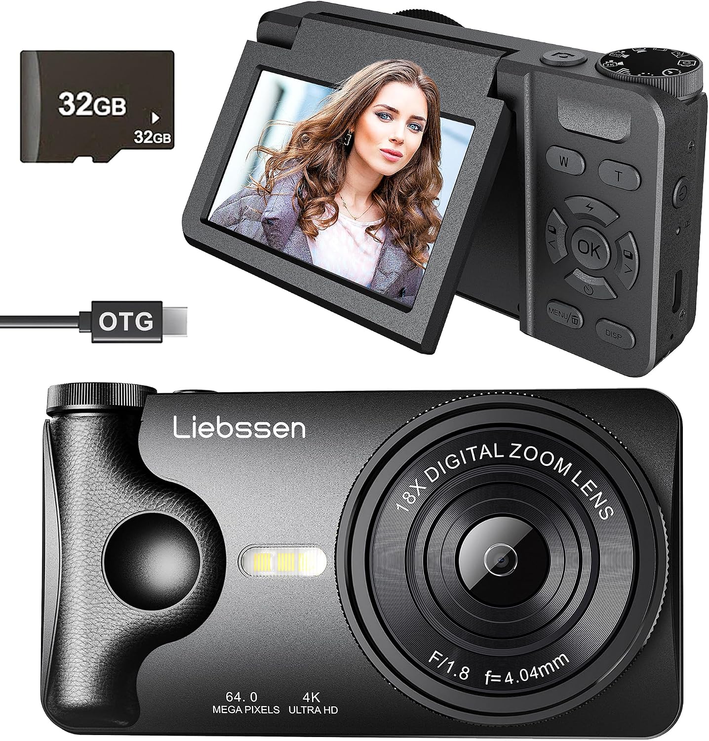 4K Digital Camera 64MP Autofocus 3.0'' 180° Flip Screen Portable for Photo & Vlog Featuring Time Lapse & Slow Motion & 20 Filters 32GB 2000mAh Ideal for Social Media Creators Beginner&Childen