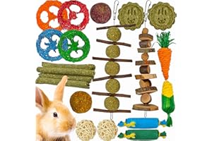 Ousiya Lot de 21 Jouets à mâcher naturels pour Lapin, Hamster, Cochon d'Inde et Chinchilla, bâtonnets de Foin Timothy en Bois de Pommier pour Lapin et Petits Animaux