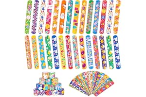 RICEDUO 48 Pieces Easter Slap Bracelet for Kids, 24 Styles Colorful Easter Slap Wristbands Bulk for Kids Party Favors Supplies Classroom Prizes Exchange Gifts