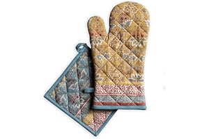 Maison d' Hermine Marquise Ensemble de Gants de Four de (19cm x 33cm) et maniques de (20cm x 20cm), 100% Coton, pour Barbecue, Cuisson, Four, Micro-Ondes, grillades, Printemps/été, Pâques