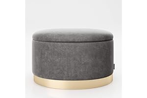 ‎PLAYBOY PLAYBOY ovaler Pouf mit Stauraum, goldener Fuss, Samtbezug in Rosa, Ottoman oval aus Samt, Grau/Anthrazit, Hocker, Sitzhocker aus Stoff mit abnehmbaren Deckel, Retro-Design, Club-Stil, 60 x 40 x 40 cm