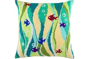 BRVSK Fish in Seaweed Kit Needlepoint, cuscino da 16 x 45 cm, tela stampata per tappezzeria, qualità europea