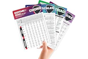 TiMitA Tableau d'accords de guitare essentiels | Échelles | Triades | Cercle des quintes, cartes d'accords de guitare de 15,2 x 20,3 cm, feuille d'accords de guitare Pockert pour débutants, plastique