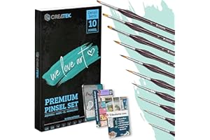 ‎CREATEK CreaTek Premium Detail Pinselset Acrylfarben - 10 hochwertige feine Pinsel für höchste Präzision & Details - Perfekt als Modellbau Pinsel, Miniatur Pinsel, Aquarellpinsel, Pinsel Acrylfarbe