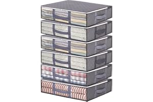 Vieshful 6 Paquete Bolsas de Almacenamiento de 40L Contenedores Plegables con Manijas Transparentes Reforzadas Organizador con Cremallera para Edredones de Cama, Gris