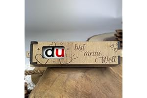 Urhome Holzbox Du bist meine Welt Gravur mit Duplo Schokoriegel - Herzen Geschenkbox mit Spruch inkl. Schokolade Riegel - Danke Geschenk Holz Box graviert für Freund Mann Freundin Frau