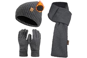 ACUSHLA Winter 3-teiliges Herren Wolle Mütze Schal Handschuhe Set, Warmes Beanie Skull Cap Schal Thermohandschuh Set für Herren
