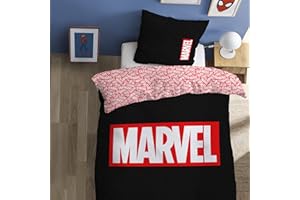 CTI Marvel Home Identity - Juego de Cama (100% algodón, 140 x 200 cm, 47654), Color Negro y Rojo