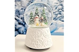 ‎MINIUM COLLECTION Schneekugel Weihnachten Spieluhr | Schneemann Steht Kind auf Schlitten| Ornament Sockel weiß | Höhe 140mm Breite 100mm | Spieluhr | Weihnachtsdekoration | 20147