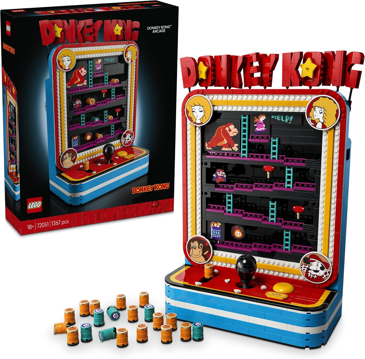 LEGO Donkey Kong Jeu d'Arcade Donkey Kong - Set pour Adulte - Maquette 3D Interactive - Joystick & Tonneaux - Décoration Intérieure Rétro - Produit Gaming Collector - Idée Cadeau pour Fan 72051