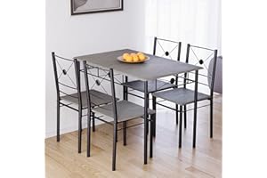 Vida Designs Roslyn Dining Table and Chair Set, Kitchen Breakfast Modern Contemporary Furniture Set (Concrete Grey, 4 Seater)