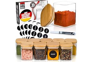 Deco haus® Gewürzgläser eckig luftdicht mit Holzdeckel 20er Set [+Etiketten] - Gewürzdosen Set Glas - Gewürzbehälter Spice Jars Set - Gewürze Aufbewahrung - Behälter für Gewürze - Gewürzaufbewahrung