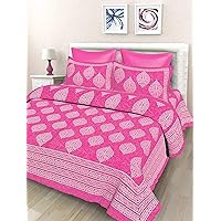 SheetKart Floral 144 TC Cotton Double Bedsheet with 2 Pillow Covers, Pink