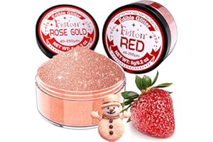 Edible Glitter for Drinks - Fidton 2 Colours Sparkling Edible Cake Decorations Set, Cake Glitter for Bakery, Fondant, Drink Glitter for Cocktail, Edible Lustre Dust Rose Gold & Red - 5 g/each