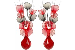 FLOURISH Home Decor Accessories, Matching Pair of Red Vases and Artificial Flowers