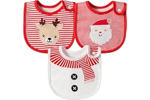 2ooya 3Pcs Cotton Baby Christmas Bib Drooling Bibs with Resin Buttons Baby Gift for Christmas
