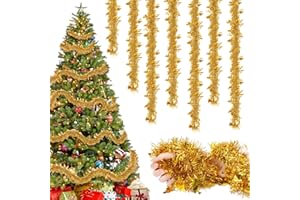TUTUKYLE 16M Lametta Weihnachtsbaum Gold, 8 Stück Weihnachtsdeko Girlande Lametta Gold Weihnachtsgirlande, Weihnachtsdekoration Hängende für Outdoor Geburtstagsparty Weihnachtsbaum Girlande Dekoration