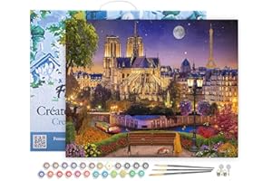 Figured'Art Peinture par Numéro Adulte avec Cadre Notre-Dame Etoilée - Activité Manuelle Kit de Loisir Créatif DIY Numéro d'Art Complet - 40x50cm toile tendue sur châssis
