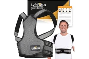 LyfeFocus S1 Atmungsaktiver Premium-Rückenstützer - Obere Rückenstütze, Rückenbandage und Rückenbegradiger - effektive Haltungskorrektur bei Nacken-, Schulter- und Rückenschmerzen (Schwarz, Groß)
